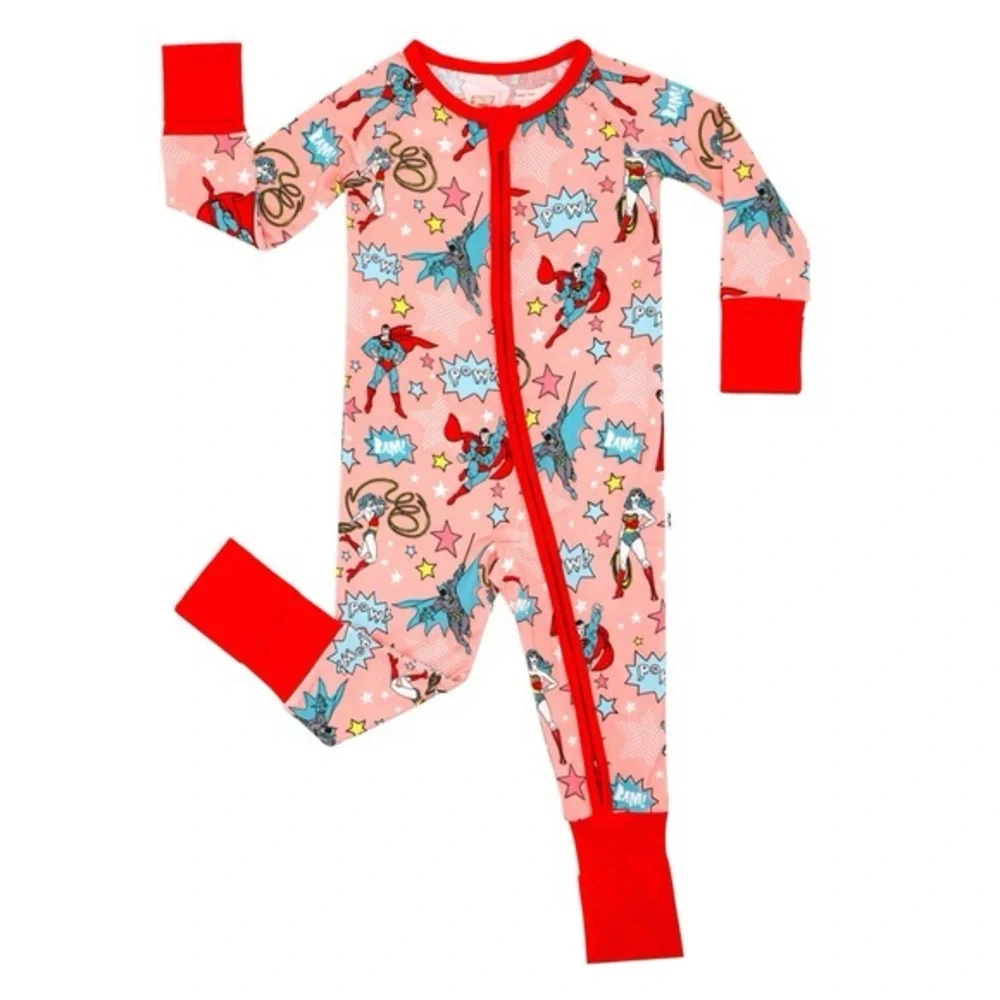 Little Sleepies Pink Justice League Bamboo Zippy Pajamas Size 6-12